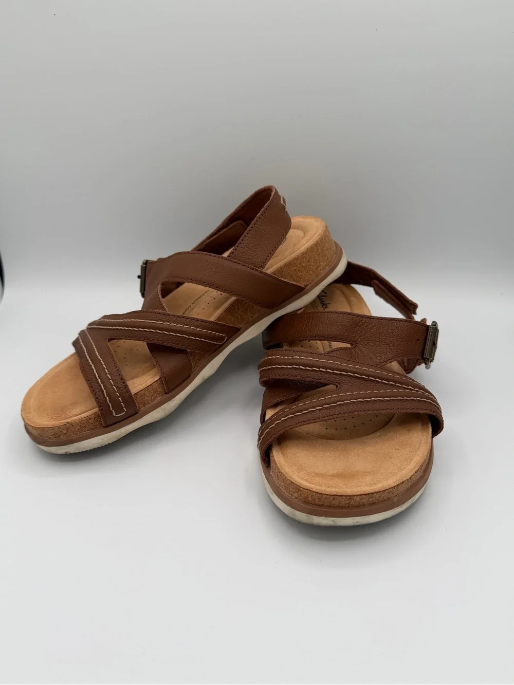 Clarks Brown Leather Women's Sandals - Dual Strap Comfort